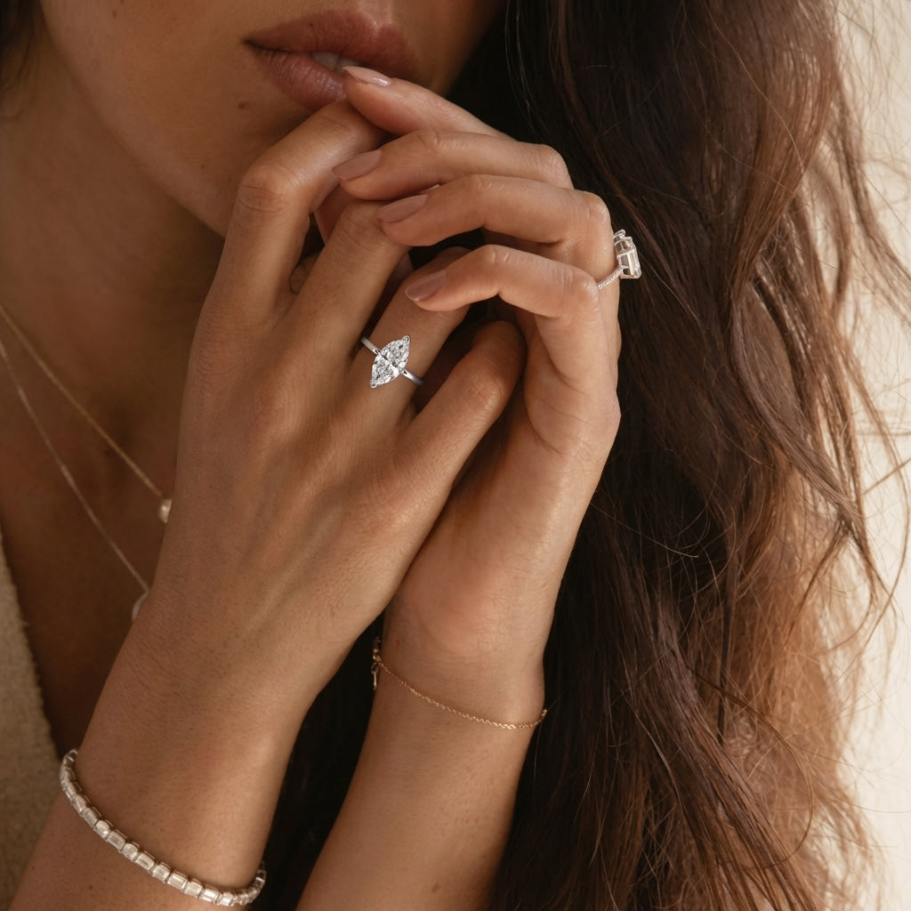 "Shuttle" marquise cut ring